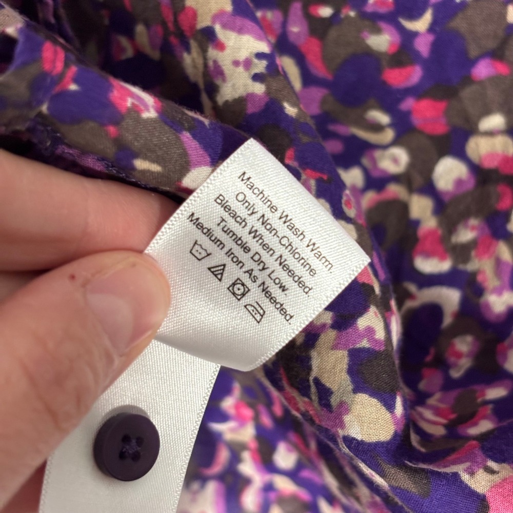 Coldwater Creek No Iron Button Shirt Medium Purple Abstract Floral Dots Cotton - Picture 11 of 12